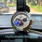 Replica Rolex Daytona Grey Dial Black Leather Strap Men's Watch